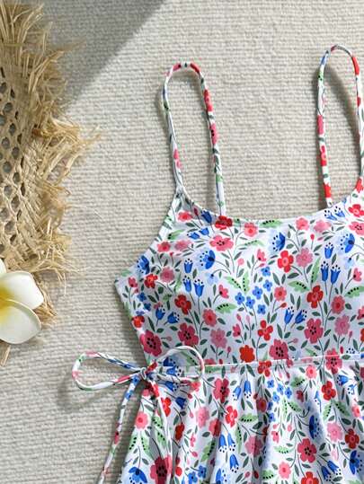 طقم تانكيني حريمي Swim طقم بكيني مزين بنقوش الأزهار، أنيق لإطلالة العطلات ووحفلات حمام السباحة