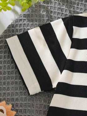 طقم قميص كريو رقبة مخطط وشورت جينز مبري للأطفال الصغار