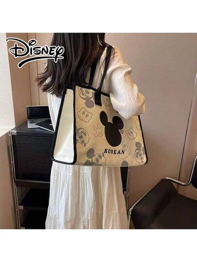 Disney حقيبة مخملية مرسوم عليها ميكي وميني ماوس ديزني، حقيبة كبيرة السعة من القماش القطني للنساء متعددة الاستخدامات، حقيبة تسوق قابلة للاستخدام اليومي، هدية لعيد الميلاد والمناسبات