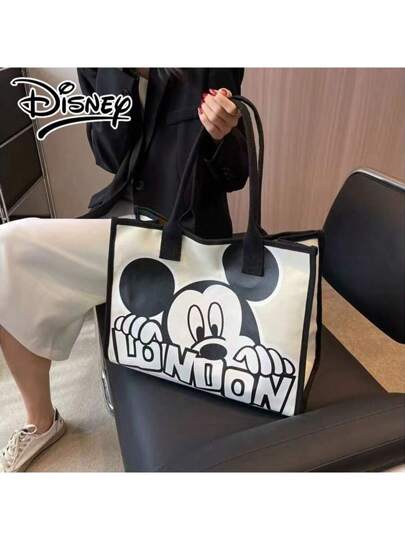 Disney حقيبة مخملية مرسوم عليها ميكي وميني ماوس ديزني، حقيبة كبيرة السعة من القماش القطني للنساء متعددة الاستخدامات، حقيبة تسوق قابلة للاستخدام اليومي، هدية لعيد الميلاد والمناسبات