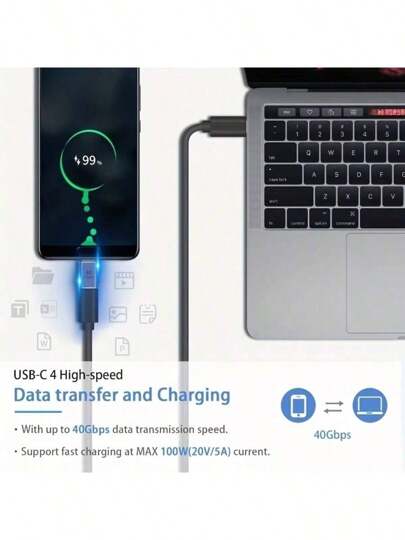 WOWSSYO محول Type-C USB قطعة واحدة، محول أنثى إلى ذكر USB-C بسرعة 40 جيجابت/ث يدعم شحن سريع بقوة 100 واط و 8K@60HZ، مناسب ل- Thunderbolt 4/3، USB-C، مركز توزيع، قاعدة إرساء، الحاسوب اللوحي