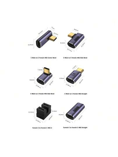 WOWSSYO محول Type-C USB قطعة واحدة، محول أنثى إلى ذكر USB-C بسرعة 40 جيجابت/ث يدعم شحن سريع بقوة 100 واط و 8K@60HZ، مناسب ل- Thunderbolt 4/3، USB-C، مركز توزيع، قاعدة إرساء، الحاسوب اللوحي