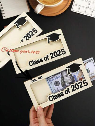 محفظة تخرج مخصصة لعام 2025، صناديق بطاقات خشبية مخصصة واحتفاظ بالأموال، هدايا فريدة للأصدقاء،عملات تذكارية لخريجي 2025، محافظ الخريجين