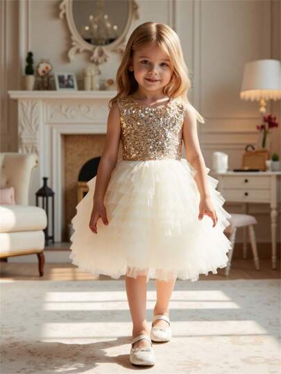 Glamorique Kids تنورة طبقات كعكة مزينة بالترتر والفيونكة، مناسبة للحفلات والأعياد والمناسبات الرسمية والأعراس والعروض