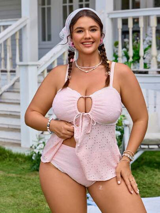 Swim Mod طقم ملابس سباحة من النوع التانكيني بلون أحادي ونسيج مضلل ، مقاس كبير الحجم