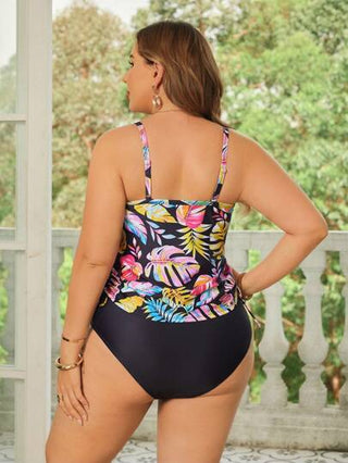 Swim Lushoire طقم سباحة نسائي كاجوال يغطي البدن بطبعة ورقية، مقاسات كبيرة