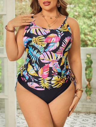 Swim Lushoire طقم سباحة نسائي كاجوال يغطي البدن بطبعة ورقية، مقاسات كبيرة