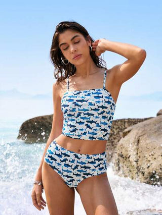 طقم تانكيني حريمي Shark Week X  مجموعة تانكيني سباغيتي ذات حمالات طباعة سمكة القرش للنساء في فصل الصيف