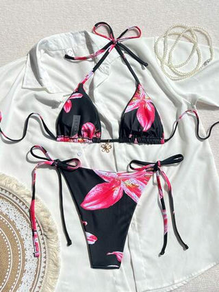 طقم تانكيني حريمي Swim Vcay مجموعة سباغيتي الفاتحة بدون ظهر مطبوعة بطبعات زهور للصيف والاصطياف، وشورت سباحة مربوط الجوانب، ملابس سباحة بيكيني مناسبة للشاطئ والعطلات