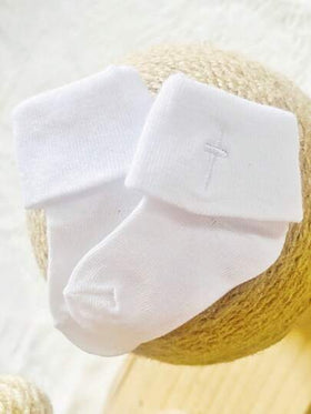 زوج واحد من جوارب البنات والبنين البيض للمعمودية بطرز صليب للمناسبات المقدسة والتناول الأول للأطفال الرضع والأطفال ، هدية مناسبة للاحتفال بالمناسبات الخاصة