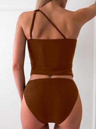 طقم تانكيني حريمي Swim طقم بدلة سباحة تانكيني أنيق وأنثوي بلون واحد للنساء الراقيات ، مناسبة للاستخدام اليومي والعطلات