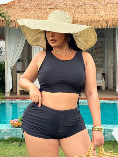 Swim Basics بيكيني جناح لون واحد المقاسات الكبيرة، موضه مناسبة لفصل الصيف