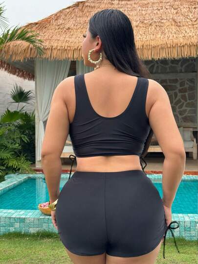 Swim Basics بيكيني جناح لون واحد المقاسات الكبيرة، موضه مناسبة لفصل الصيف