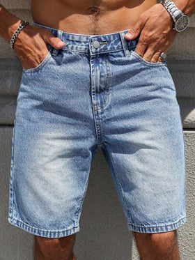 Manfinity Homme شورت جينز غسل للرجال مريح للصيف