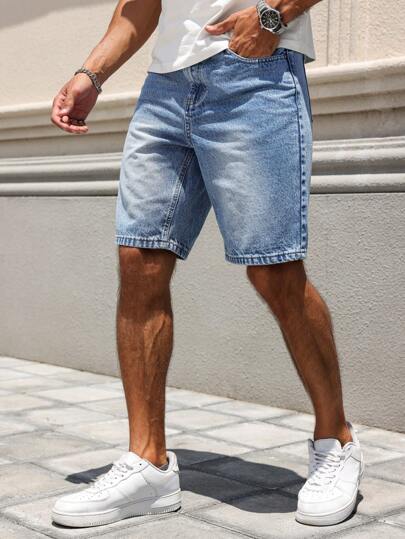 Manfinity Homme شورت جينز غسل للرجال مريح للصيف