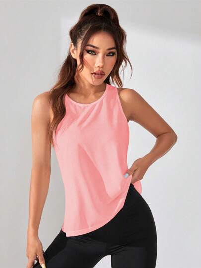 SHEIN Sports ملابس علوية رياضية للنساء بظهر مفتوح متقاطع باللون الأحادي، ملابس رياضية للنساء، ملابس نسائية، ملابس تمرين للنساء، ملابس رياضية