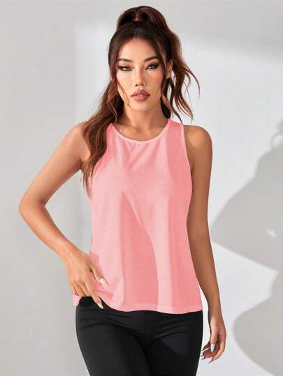SHEIN Sports ملابس علوية رياضية للنساء بظهر مفتوح متقاطع باللون الأحادي، ملابس رياضية للنساء، ملابس نسائية، ملابس تمرين للنساء، ملابس رياضية