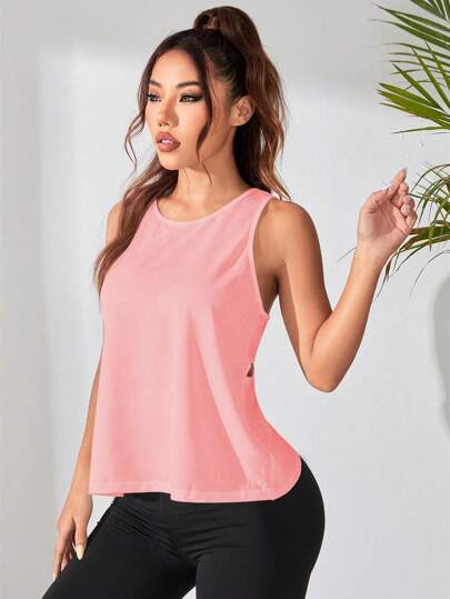 SHEIN Sports ملابس علوية رياضية للنساء بظهر مفتوح متقاطع باللون الأحادي، ملابس رياضية للنساء، ملابس نسائية، ملابس تمرين للنساء، ملابس رياضية