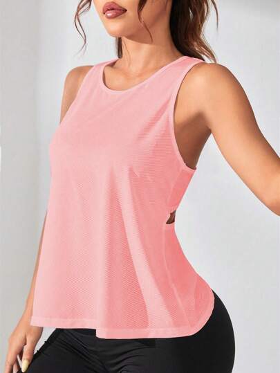 SHEIN Sports ملابس علوية رياضية للنساء بظهر مفتوح متقاطع باللون الأحادي، ملابس رياضية للنساء، ملابس نسائية، ملابس تمرين للنساء، ملابس رياضية