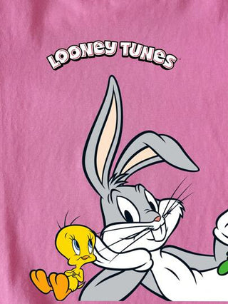 ملابس بناتي LOONEY TUNES X  قميص تي شيرت بياقة مستديرة وأكمام قصيرة بطباعة حروف وشخصيات كرتونية مناسب للبنات المراهقات