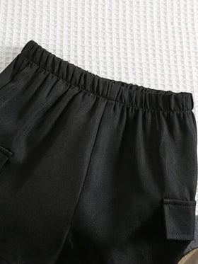 SHEIN مجموعة قميص بولو محبوك بياقة ماندرين وشورت منسوج من قطعتين للأطفال الصبيان ، مريحة وكاجوال ، مناسبة للربيع والصيف ، اليومية ، الرياضة ، النزهات ، الحفلات ، المناسبات ، التصوير الفوتوغرافي