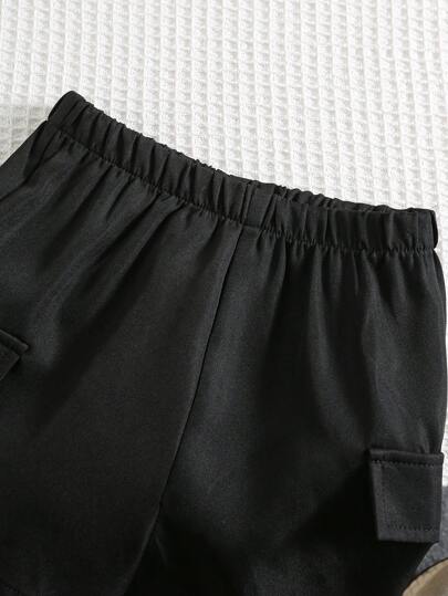 SHEIN مجموعة قميص بولو محبوك بياقة ماندرين وشورت منسوج من قطعتين للأطفال الصبيان ، مريحة وكاجوال ، مناسبة للربيع والصيف ، اليومية ، الرياضة ، النزهات ، الحفلات ، المناسبات ، التصوير الفوتوغرافي