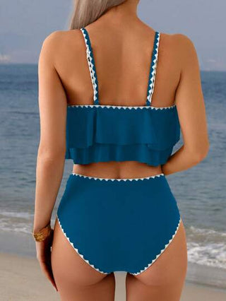 طقم تانكيني حريمي Swim Lushoire بكيني مزين بكشكشة وزهور من قطعتين ذو خصر عالي بتصميم مثلث رائع للاصطياف أثناء إجازة الربيع