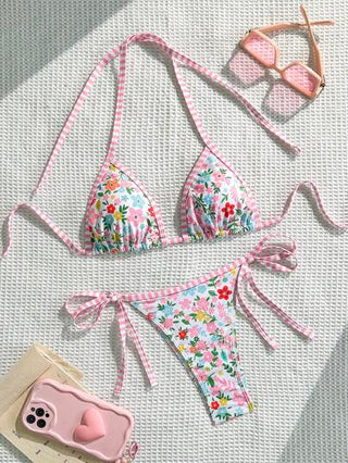 Swim Mod زوج من ملابس السباحة الكاجوال لحفلات الشاطئ والعطلات - طقم بكيني مطبوع ملون للنساء