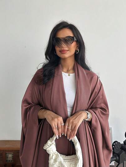 عباءة فضفاضة طويلة بأكمام على شكل خفاش ذات لون سادة بطراز الشرق الأوسط مع وشاح ،عباءة دبي