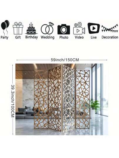قطعة واحدة من الشاشة المنزلية الحديثة التي تتميز بتصميم هندسي دقيق وذات استخدامات متعددة بدون الحاجة إلى كهرباء، تناسب جميع الحفلات والمناسبات والتصوير الفوتوغرافي خلفيات كما أنها مصنوعة من الفينيل'