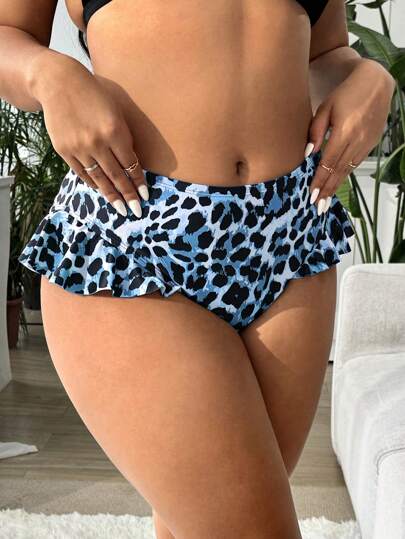 Swim SXY قطعة سفلية لبدلة السباحة للسيدات السمينات بطبعة نمر عشوائية، عالية المرونة، فاخرة المستوى