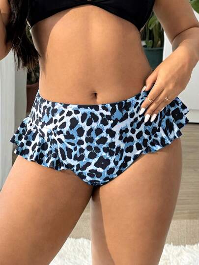 Swim SXY قطعة سفلية لبدلة السباحة للسيدات السمينات بطبعة نمر عشوائية، عالية المرونة، فاخرة المستوى