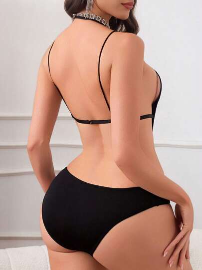 لانجيري حريمي Classic Sexy بدلة قصيرة للنساء، ذات فتحة رقبة على شكل حرف V عميقة، أشرطة دقيقة وظهر مفتوح