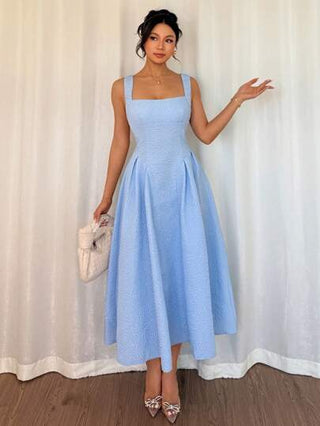 فساتين حريمي Modelyn العيد فستان متوسط الطول للسيدات باللون الأحادي والنسيج المزخرف للصيف الأنيق