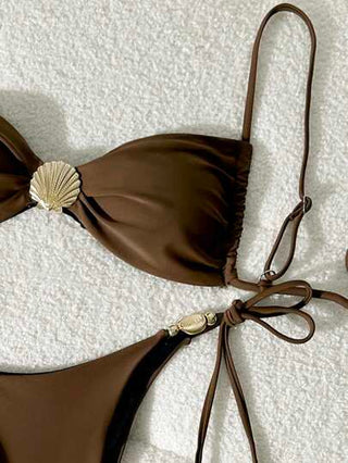طقم تانكيني حريمي Swim Chiccia طقم ملابس سباحة للنساء يتكون من ملابس علوية تانك توب بحمالات رفيعة ذات لون واحد وشورت سباحة بشريط جانبي مربوط للصيف