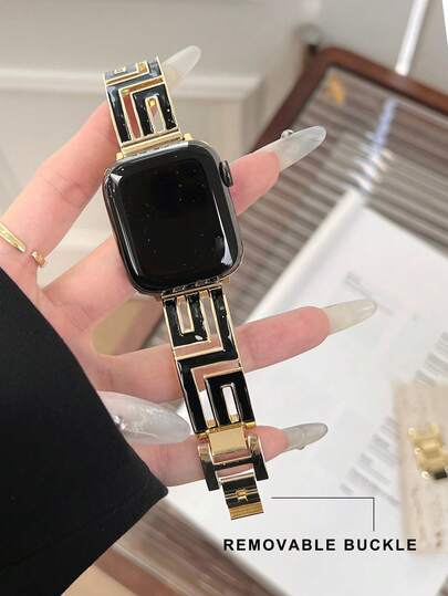 حزام ساعة معدني بسيط مناسب ل- الإصدارات (10 ، 9 ، 8 ، 7 ، 6 ، 5 ، 4 ، 3 ،SE، Ultra)، بتصميم ذهبي لؤلؤي، حزام ساعة أنيق وقابل للتنفس، متوافق مع أحجام (38/40/41/42/44/45/46/49مم)، مناسب للارتداء اليومي والتنقل