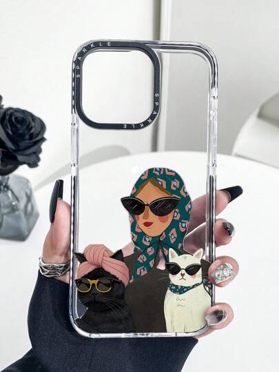 1 قطعة واقي شفاف للهاتف مطبوع عليه امرأة جميلة مع قطة، تصميم فريد مناسب للاستخدام الشخصي والهدايا، متوافق مع هواتف أبل IPhone11/12/13/14/15/16/16PRO/16PROMAX ، GalaxyA05/A15/A25/A35/A53/A54/A55/S23/S24