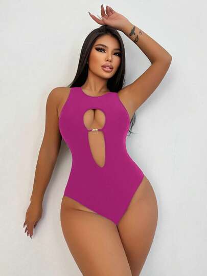 مايوه حريمي قطعة واحدة Swim SXY ملابس سباحة نسائية باللون الأحادي مثيرة ظهر مفتوح