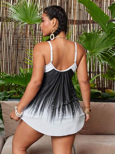 Swim Lushoire 2 حبة/طقم ملابس سباحة متطرفة الحجم بنقشات مثلثية للأعلى والأسفل، بيكيني مريح من غير ظهر