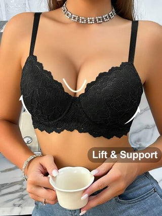 حمالة صدر نسائية سوداء جذابة مريحة معقودة من القماش الدانتيل الرقيق ذات كأس دافع للأعلى