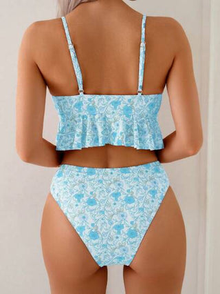 طقم تانكيني حريمي Swim كامي على شكل بكيني مثير للنساء بياقة على شكل حرف V مزين بكشكشة وحمالات رفيعة، للصيف