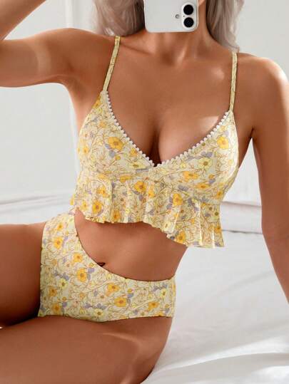 طقم تانكيني حريمي Swim ملابس علوية كامي نسائي كشكش الرقبة على شكل حرف V كم رفيع مثير للصيف، ملابس علوية بكيني