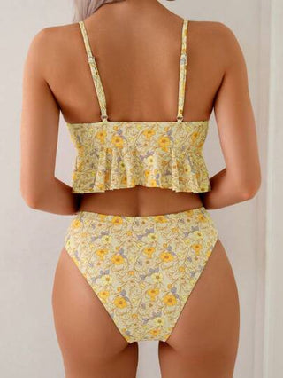 طقم تانكيني حريمي Swim ملابس علوية كامي نسائي كشكش الرقبة على شكل حرف V كم رفيع مثير للصيف، ملابس علوية بكيني