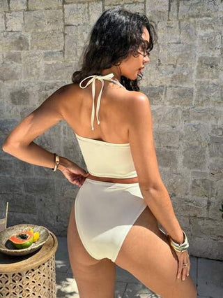 طقم تانكيني حريمي Swim Lushoire 2 قطعة توب كامسول مزخرف بشكل زهري من الدانتيل البيج ومجموعة بكيني ، جميل وأنيق للربيع والصيف، للعطلات والحفلات الشاطئية