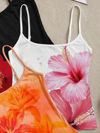 EZwear 3 قطعة طقم للنساء ملابس علوية ألوان معطر بنقشة الأزهار ، بدون أكمام، مناسب للصيف ، العطلات، مهرجانات الموسيقى