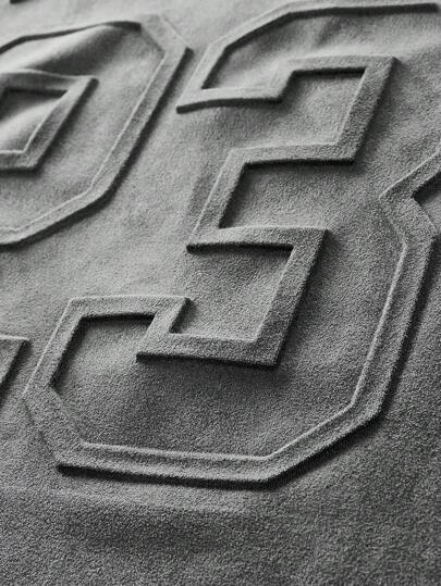 AXEPEAK بلوزة قطنية بياقة مستديرة وأكمام قصيرة مفضفضة للرجال مع طبعة نصية انجليزية بارزة، للصيف، ملابس الشارع