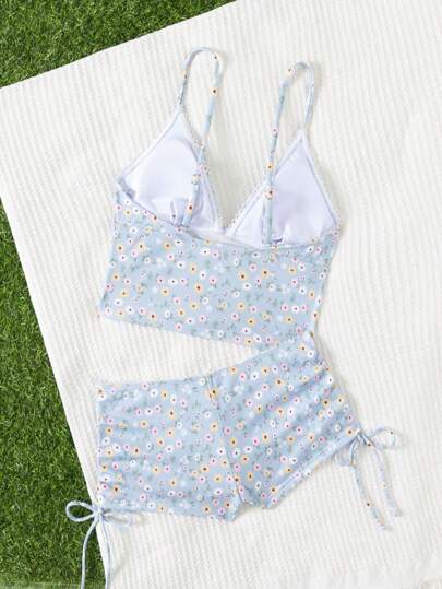 طقم تانكيني حريمي Swim مجموعة بكيني زهري صغير، بزي السباحة ذو أربطة خفيفة مزين بفيونكة، ملابس سباحة عذبة للنساء للاستمتاع بقضاء العطلة الصيفية على الشاطئ أو في الحفلات