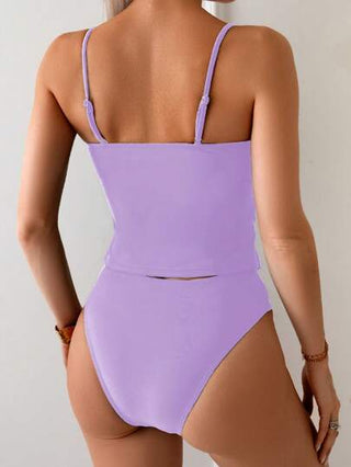 طقم تانكيني حريمي Swim Basics طقم بيكيني أنيق جديد أسود من قطعتين "علوي وسفلي"، بتصميم أشرطة مطوية، أنيق وعصري