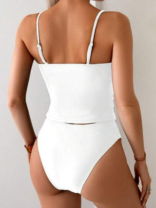 طقم تانكيني حريمي Swim Basics طقم بيكيني ملائم للنساء لعطلة الربيع الجديدة، أنيق وبسيط باللون الأسود ، زينة أشرطة مطوية، ملابس سباحة جديدة