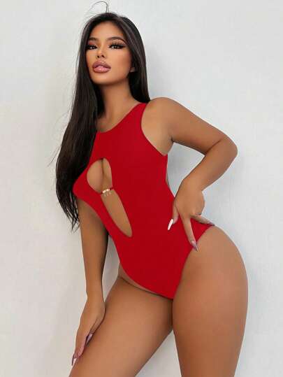 مايوه حريمي قطعة واحدة Swim SXY بذلة سباحة نسائية ذات لون أحادي أنيقة، كشكشة خلفية مفتوحة